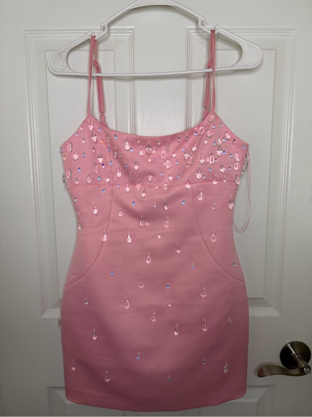 Delicate Pink Mini Dress with Teardrop Embellishments